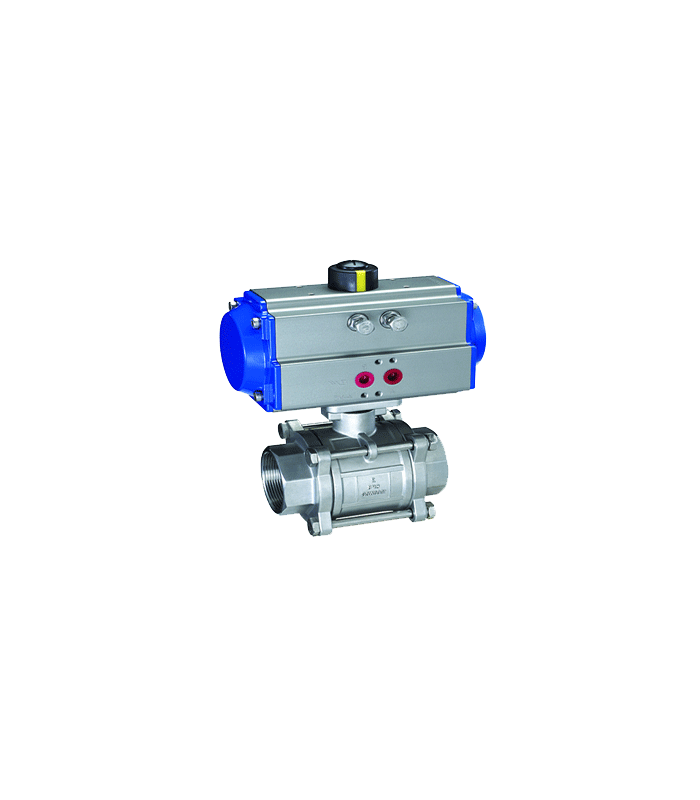 DOUBLE EFFECT ACTUATOR WITH 3 PIECE STAINLESS STEEL VALVE FULL PASSAGE