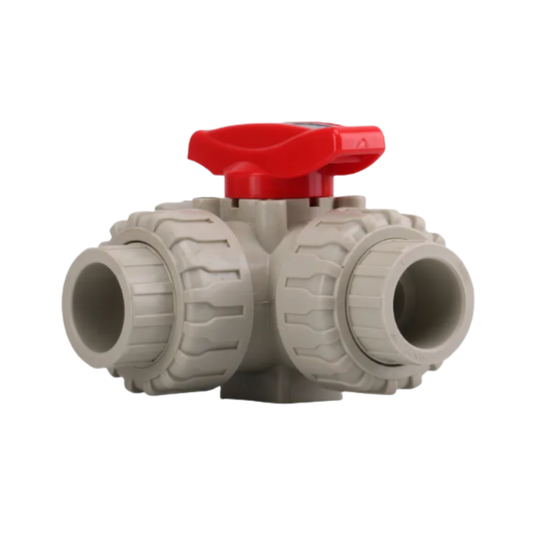 PPH Double Union Three-Way Threaded Ball Valve