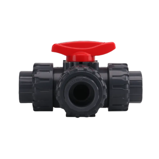 UPVC Double Union Three-Way Threaded Ball Valve